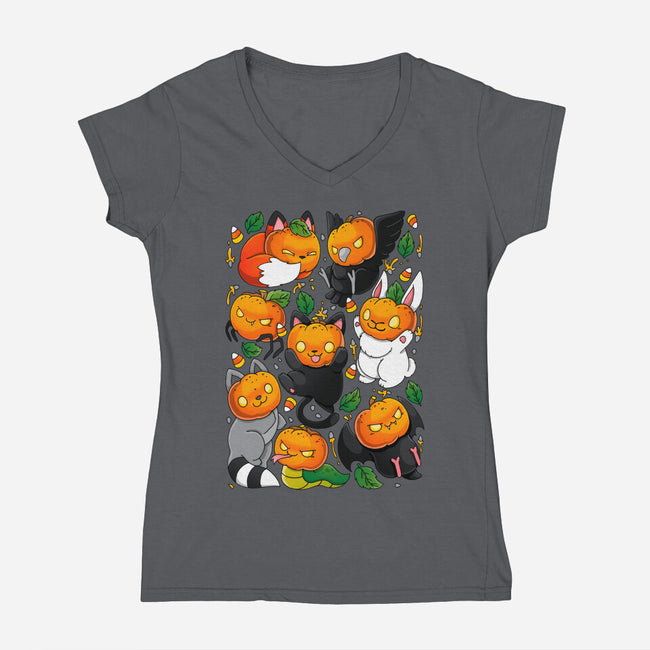 Pumpkin Animals-womens v-neck tee-Vallina84