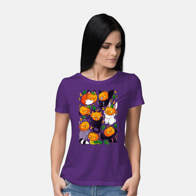 Pumpkin Animals-womens basic tee-Vallina84