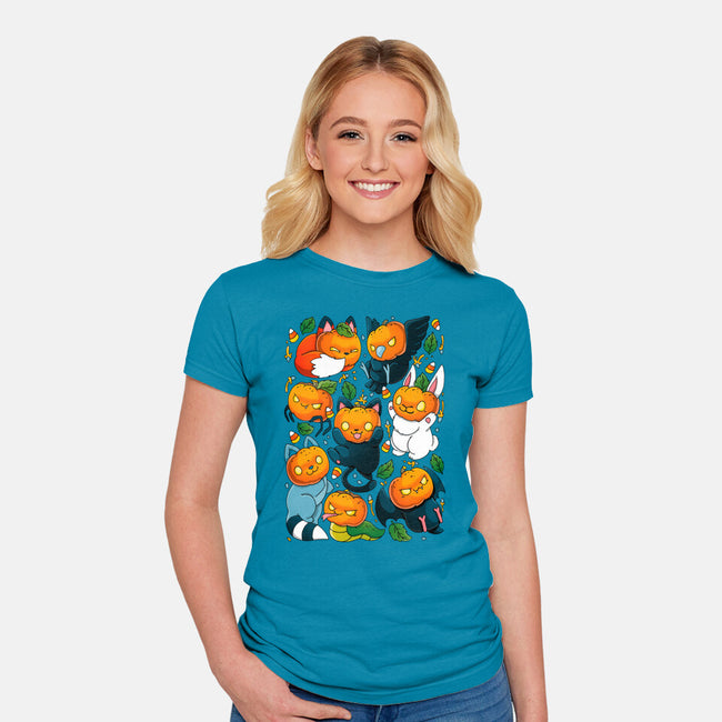 Pumpkin Animals-womens fitted tee-Vallina84
