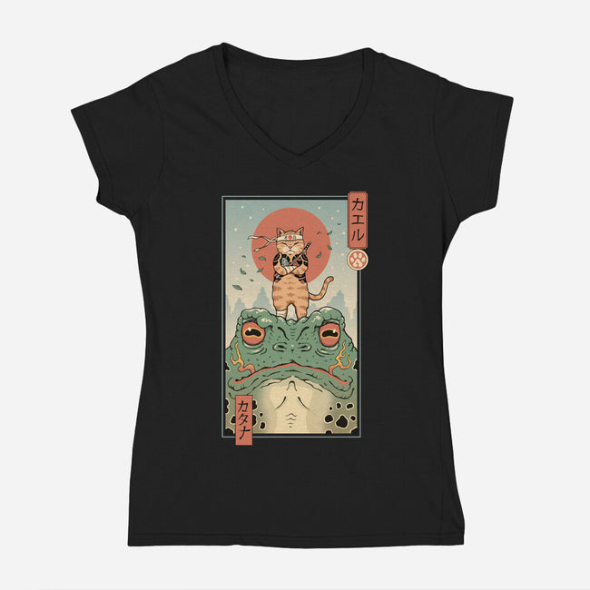 Catana And The Big Frog-womens v-neck tee-vp021