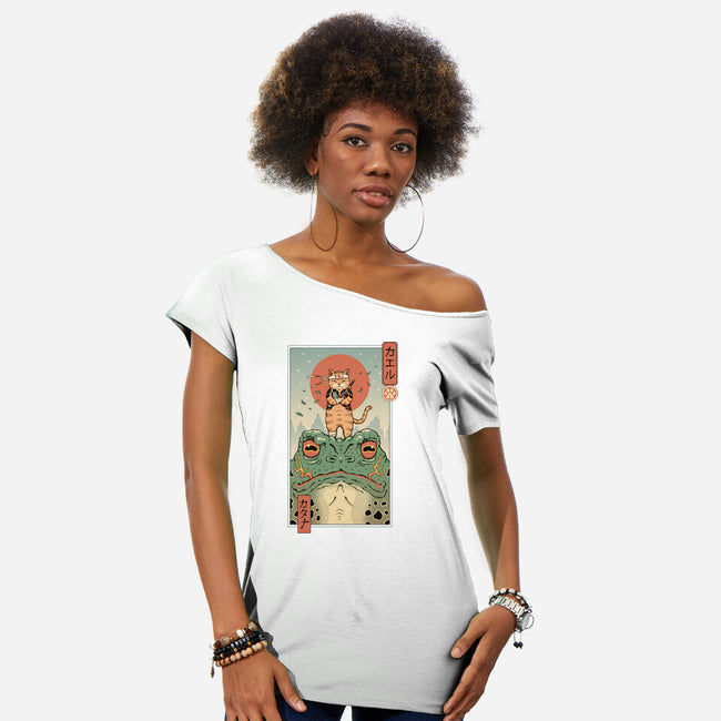 Catana And The Big Frog-womens off shoulder tee-vp021