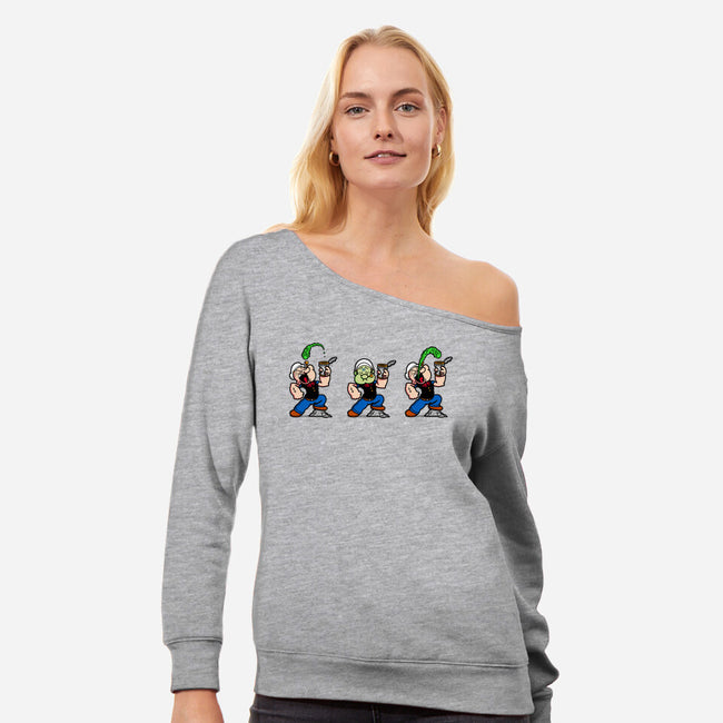 Nobody Likes Spinach-womens off shoulder sweatshirt-Raffiti