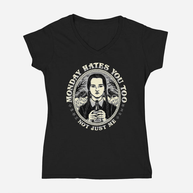 Monday Hates You Too-womens v-neck tee-momma_gorilla