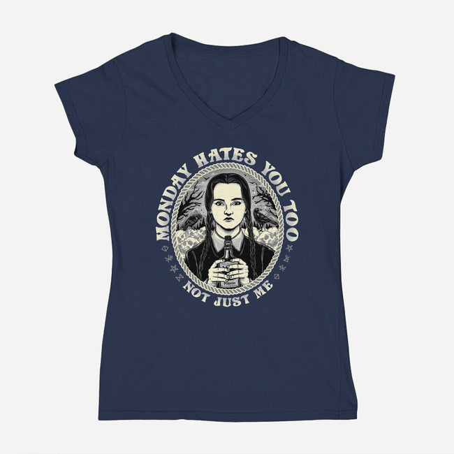 Monday Hates You Too-womens v-neck tee-momma_gorilla