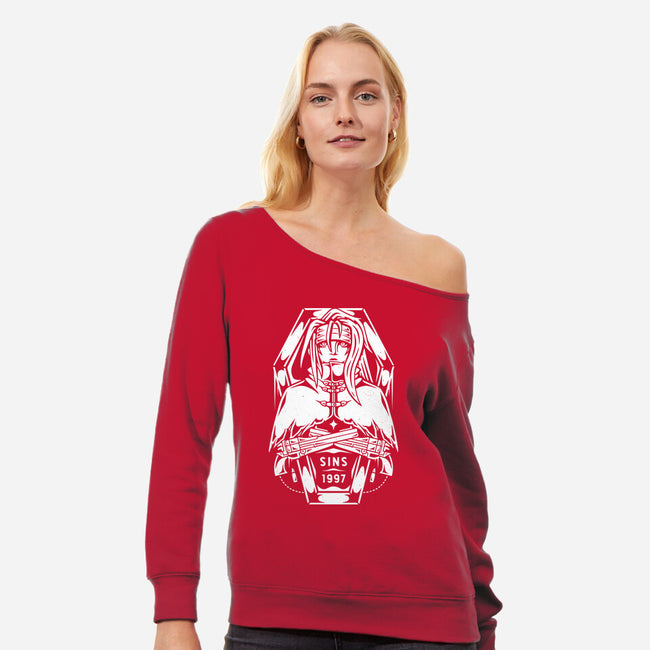 Vincent Valentine-womens off shoulder sweatshirt-Alundrart