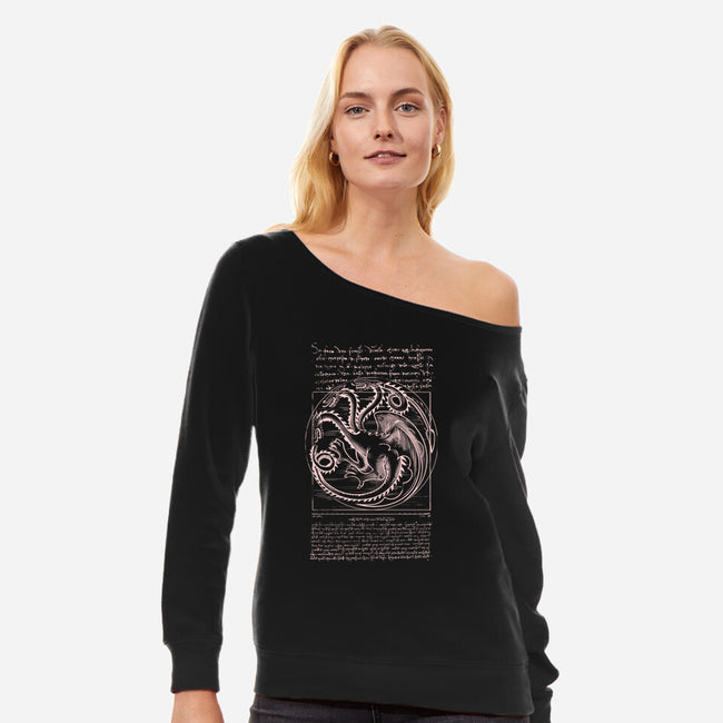 Vitruvia Dragon-womens off shoulder sweatshirt-fanfabio
