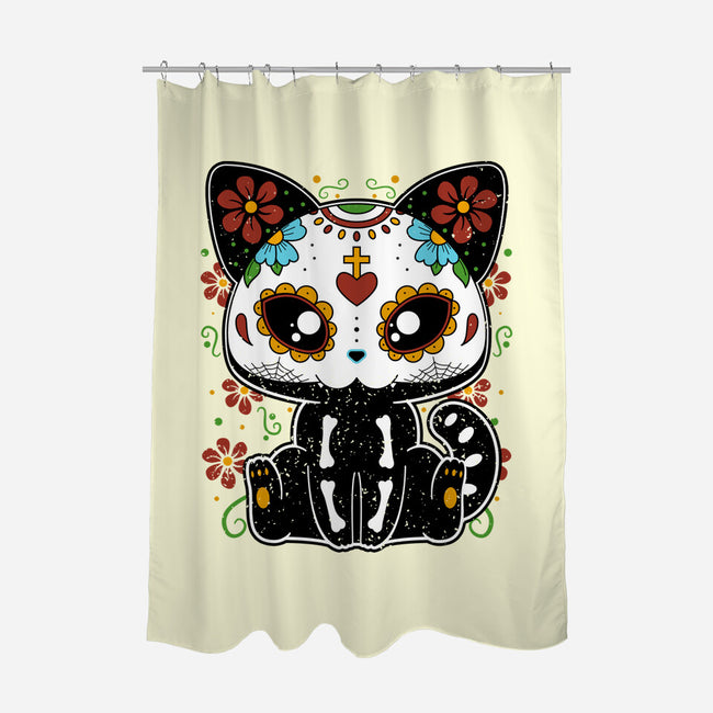 Dia De Los Gatos Muertos-none polyester shower curtain-retrodivision