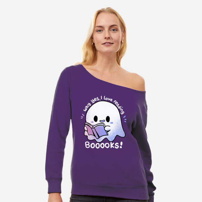 I Love Reading Booooks-womens off shoulder sweatshirt-TechraNova