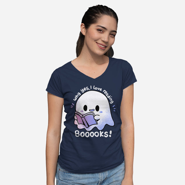 I Love Reading Booooks-womens v-neck tee-TechraNova