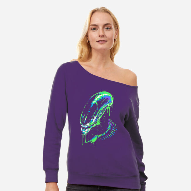 Colorful Xenomorph-womens off shoulder sweatshirt-IKILO