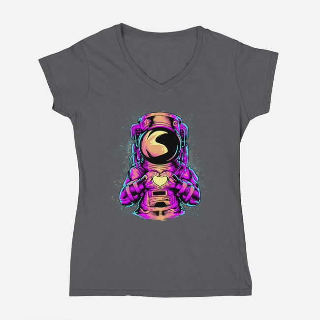 Astronaut Love Sign-womens v-neck tee-daizzystudio