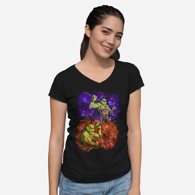 Techno Boy And Pizza Boy-womens v-neck tee-nickzzarto