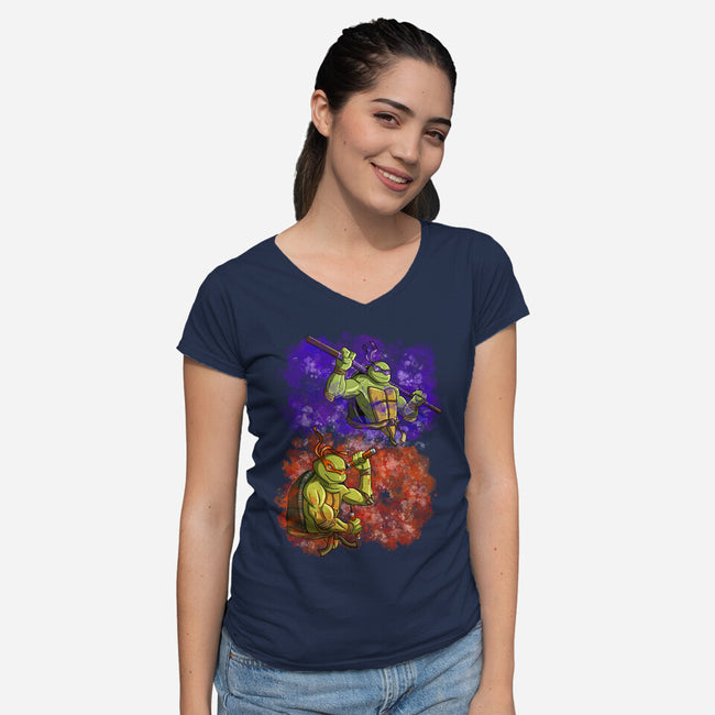 Techno Boy And Pizza Boy-womens v-neck tee-nickzzarto