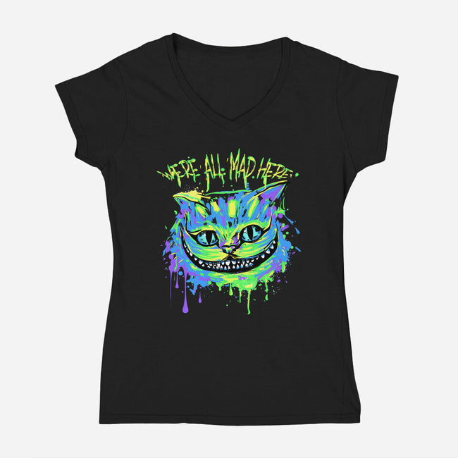 Colorful Mad Cat-womens v-neck tee-IKILO