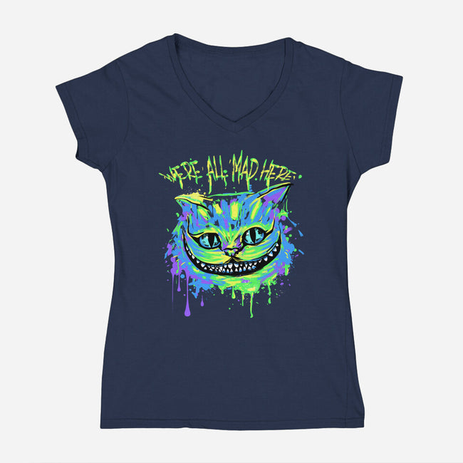 Colorful Mad Cat-womens v-neck tee-IKILO
