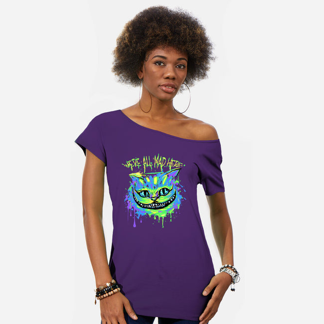 Colorful Mad Cat-womens off shoulder tee-IKILO