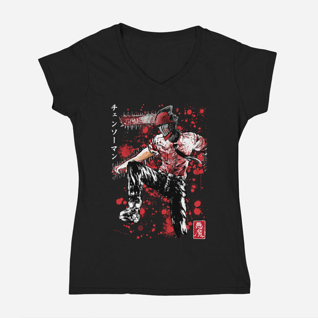ChainsawMan Sumi-E-womens v-neck tee-DrMonekers