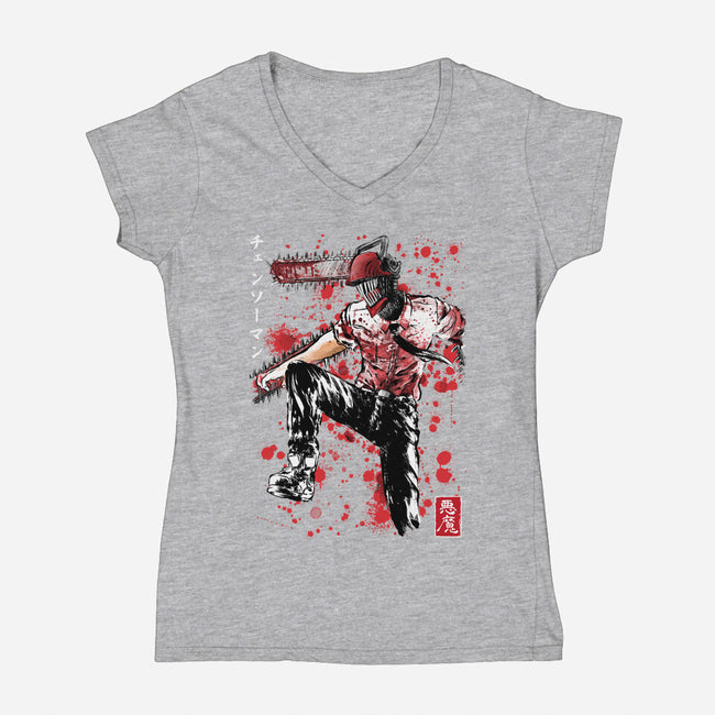 ChainsawMan Sumi-E-womens v-neck tee-DrMonekers