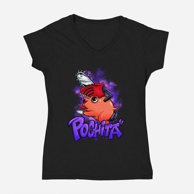 Pochita Goes Wild-womens v-neck tee-spoilerinc