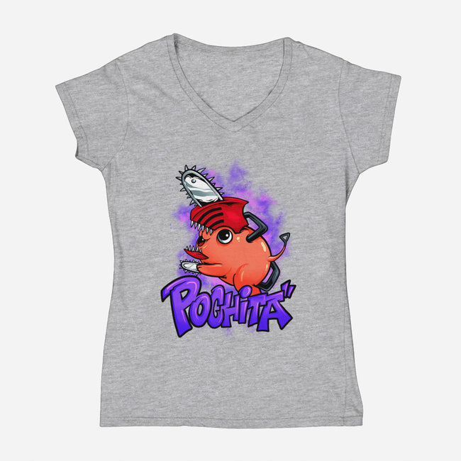 Pochita Goes Wild-womens v-neck tee-spoilerinc