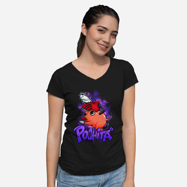 Pochita Goes Wild-womens v-neck tee-spoilerinc