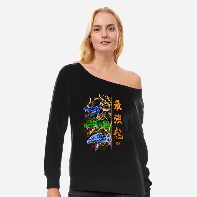 Trio Dragon-womens off shoulder sweatshirt-spoilerinc