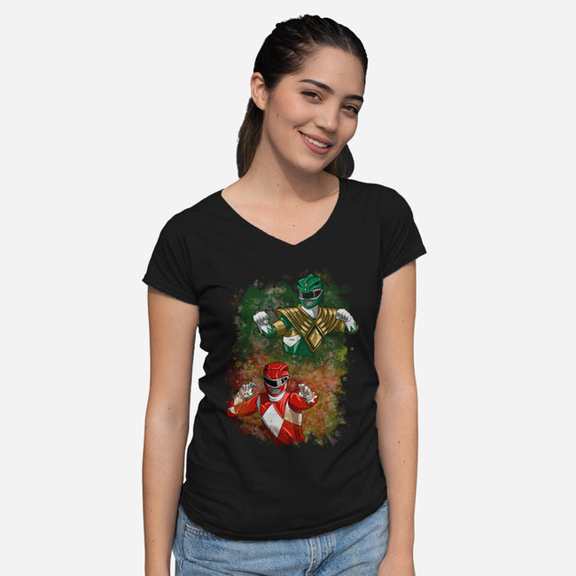 Green Vs Red-womens v-neck tee-nickzzarto