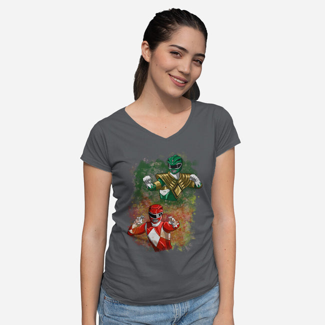 Green Vs Red-womens v-neck tee-nickzzarto