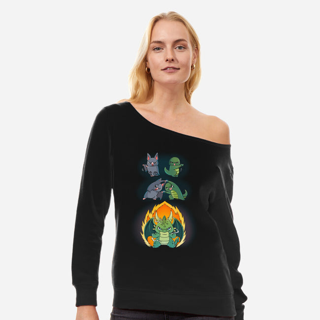 Dragon Fusion-womens off shoulder sweatshirt-Vallina84