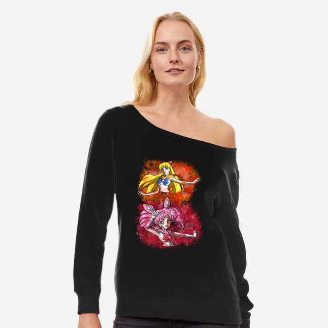 Venus And Little Moon-womens off shoulder sweatshirt-nickzzarto