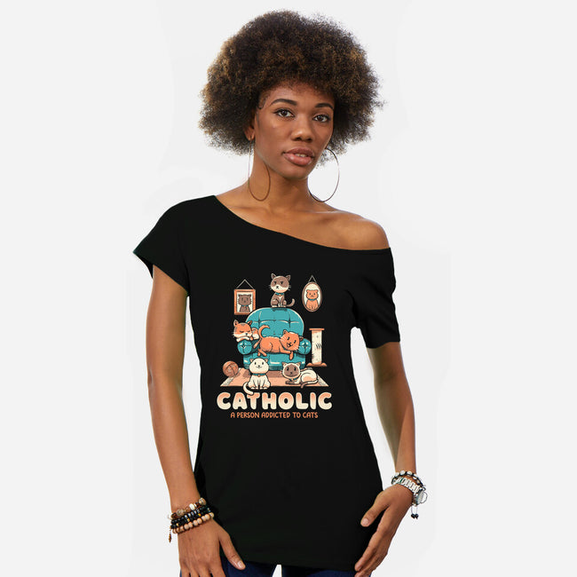 Addicted To Cats-womens off shoulder tee-koalastudio