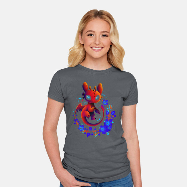 Dragon Flowers-womens fitted tee-erion_designs