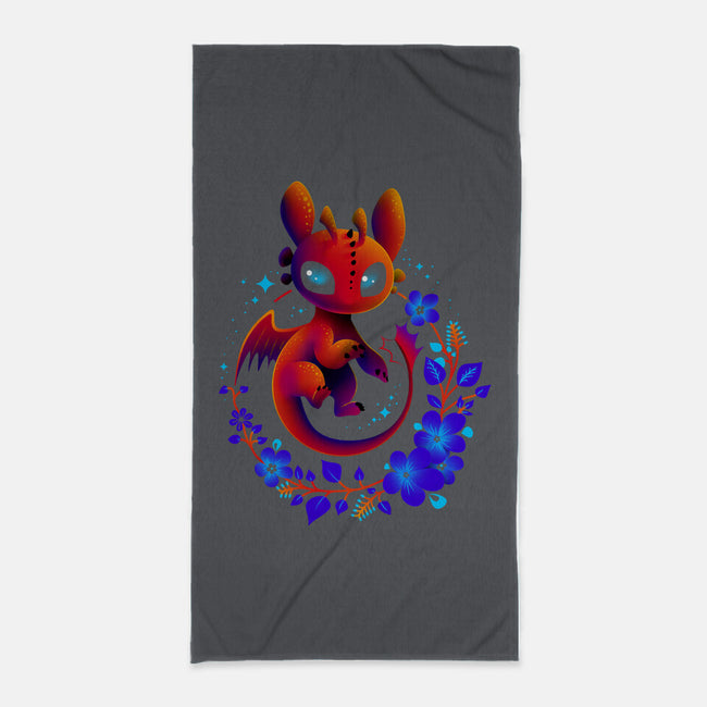 Dragon Flowers-none beach towel-erion_designs