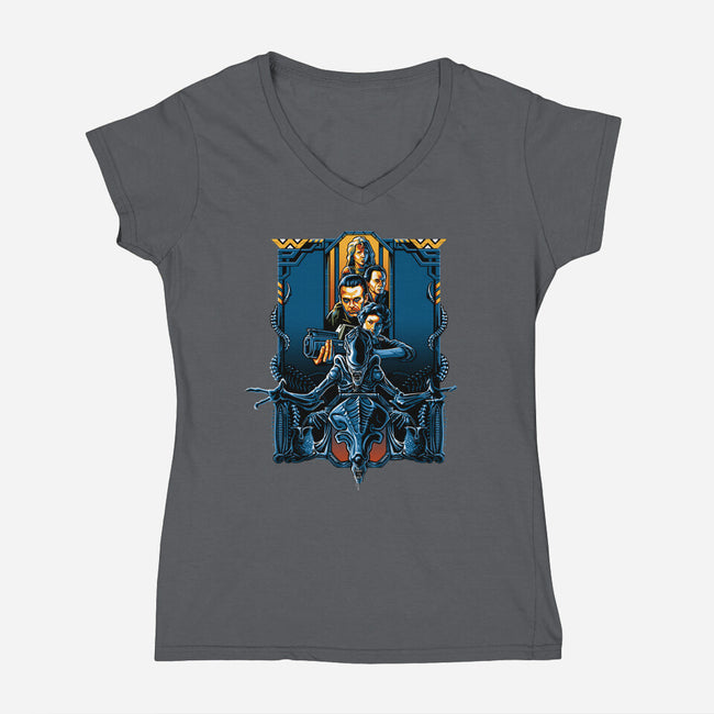 Enter The Aliens-womens v-neck tee-daobiwan