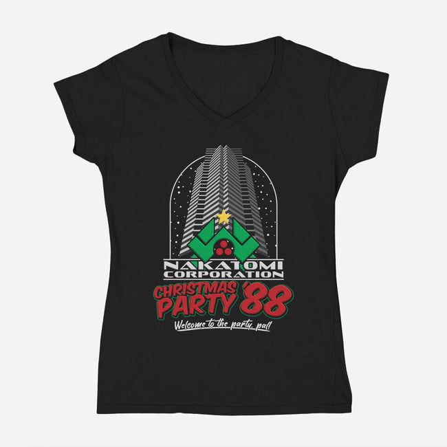 Nakatomi Christmas Party '88-womens v-neck tee-RoboMega