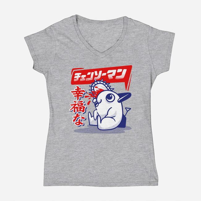Happy Pochita-womens v-neck tee-spoilerinc