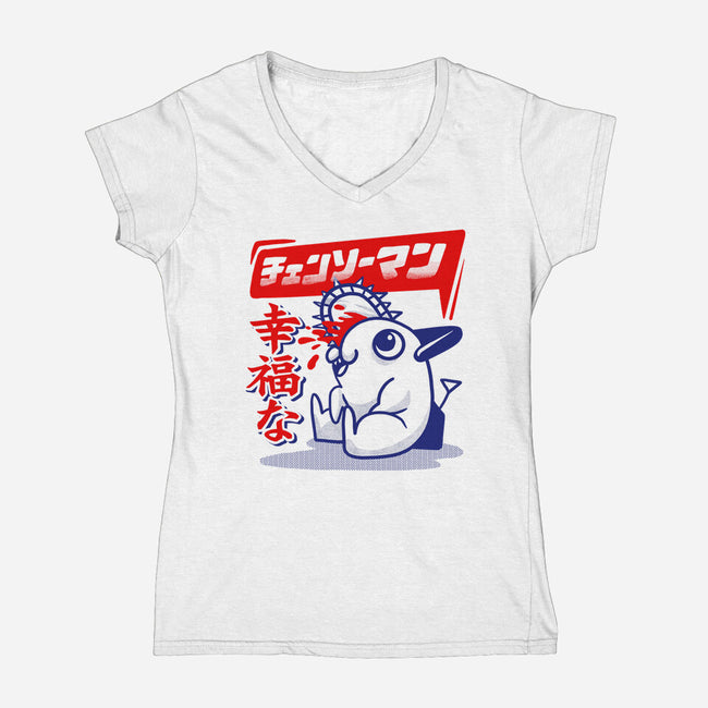 Happy Pochita-womens v-neck tee-spoilerinc