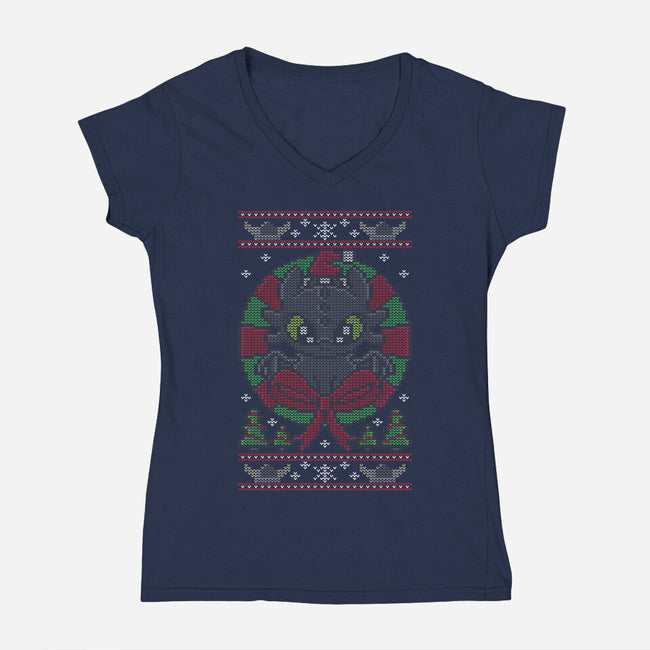 Toothlessmas-womens v-neck tee-jrberger