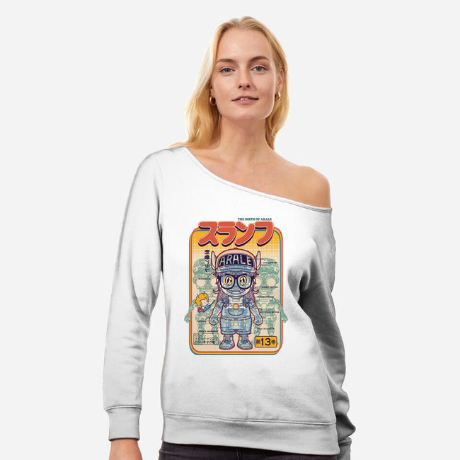 The Birth Of Arale-womens off shoulder sweatshirt-eggzoo