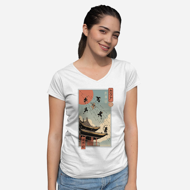 Catana Fight In Edo-womens v-neck tee-vp021