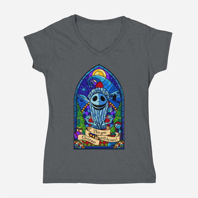 Stained Glass X-Mas-womens v-neck tee-daobiwan