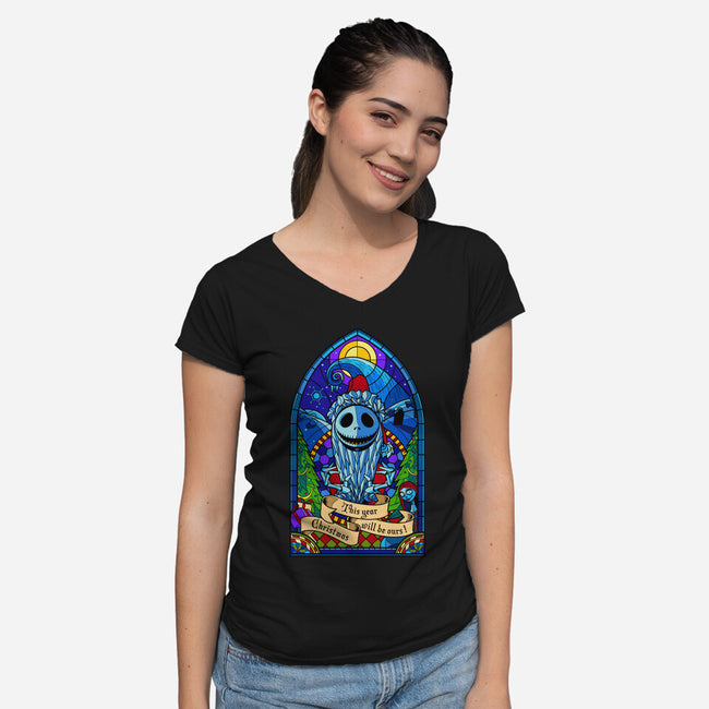 Stained Glass X-Mas-womens v-neck tee-daobiwan