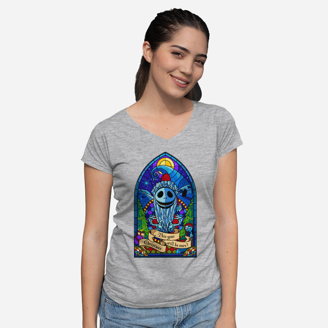 Stained Glass X-Mas-womens v-neck tee-daobiwan
