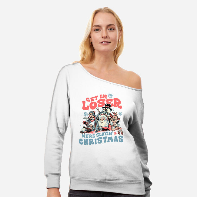 Slayin' Christmas-womens off shoulder sweatshirt-momma_gorilla