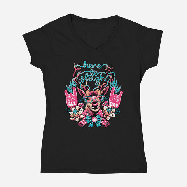Here To Sleigh-womens v-neck tee-momma_gorilla