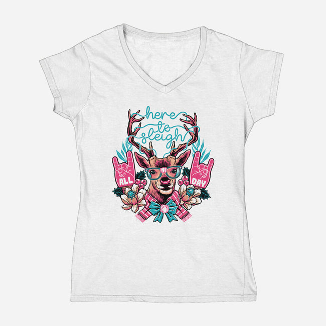 Here To Sleigh-womens v-neck tee-momma_gorilla