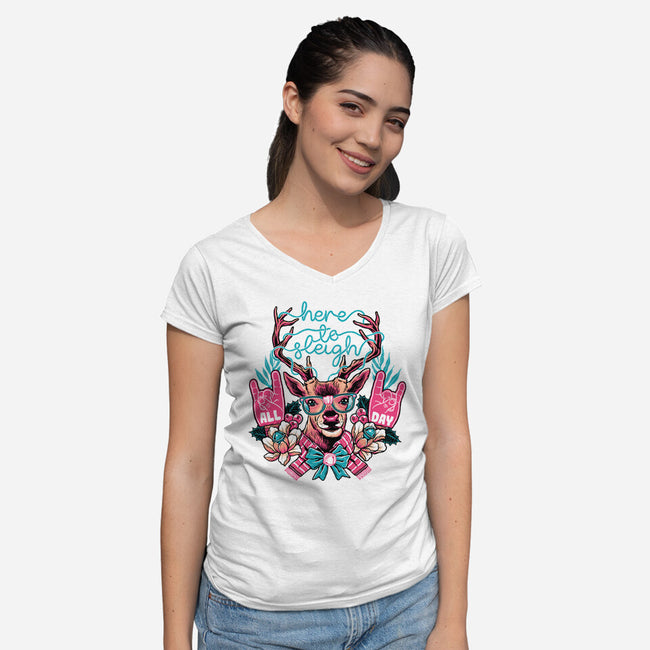 Here To Sleigh-womens v-neck tee-momma_gorilla