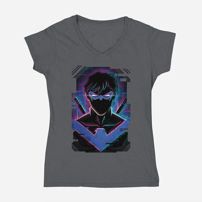 Nightwing Glitch-womens v-neck tee-danielmorris1993
