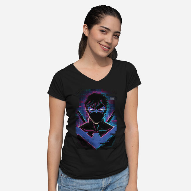 Nightwing Glitch-womens v-neck tee-danielmorris1993