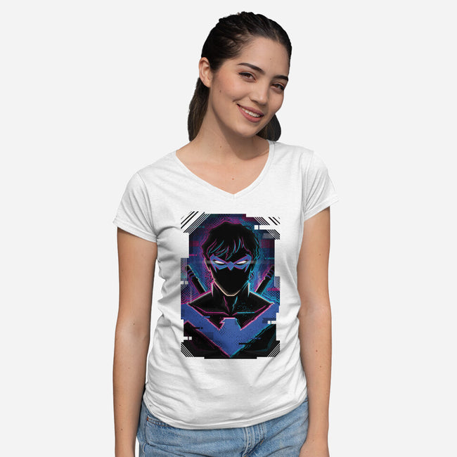Nightwing Glitch-womens v-neck tee-danielmorris1993